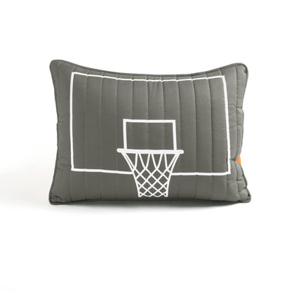 Lush Decor Basketball Game Reversible Quilt Twin Size 4 Piece Set, Charcoal - Kids Bedding Set - Twin Size Quilt - Sports Décor