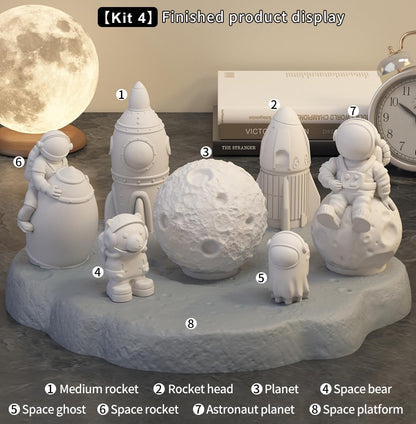 Space Planet Resin Molds Silicone，【2-Piece Set】 Epoxy Resin Space Astronaut Silicone molds,3D Resin Spaceballs Molds, Small Rocket Silicone Model, Space Rabbit DIY Gift Sets for Teens (【Kit 1】)