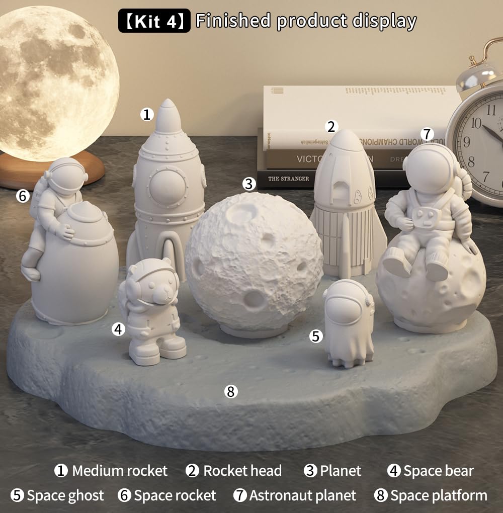 Space Planet Resin Molds Silicone，【8-piece Set】 Epoxy Resin Space Astronaut Silicone molds,3D Resin Spaceballs Molds, Small Rocket Silicone Model, Space Rabbit DIY Gift Sets for Teens (【Kit 4】)