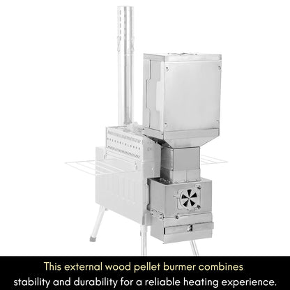 WILLOWYBE Outdoor Sauna Wood Pellet Heater Accessory - Large Capacity, Efficient Heating, Durable Stainless Steel, Compatible with Our Outdoor Sauna Stove
