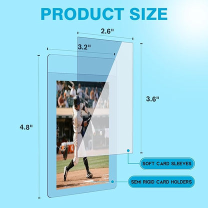 600ct Card Protectors - 300 Semi Rigid Card Sleeves and 300 Soft Sleeves Semi Rigid Card Holder Semi Rigid Baseball Cards Sleeves Protectors Graded Trading Cards Sleeve