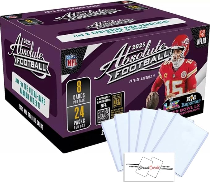 2025 Absolute Football NFL Retail Box with 192 Trading Cards + 6 Toploaders + StreetCards Magnet! Look for The Kaboom Insert!