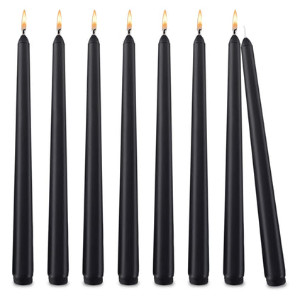 Black Taper Candles 10 inch (H) Dripless, Set of 8 Unscented and Smokeless Taper Candles Long Burning, Paraffin Wax with Cotton Wicks for Burning 8 Hours Time