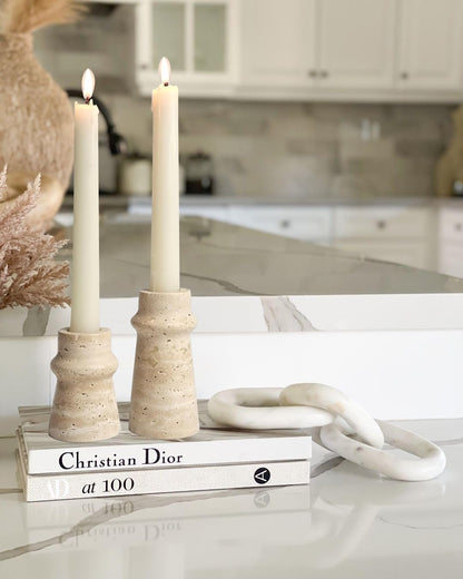 Vixdonos Natural Stone Candle Holder Set of 2 Taper Candle Candlestick Mantle Candle Stand for Home Decor,Wedding,Party and Table Centerpieces(White)