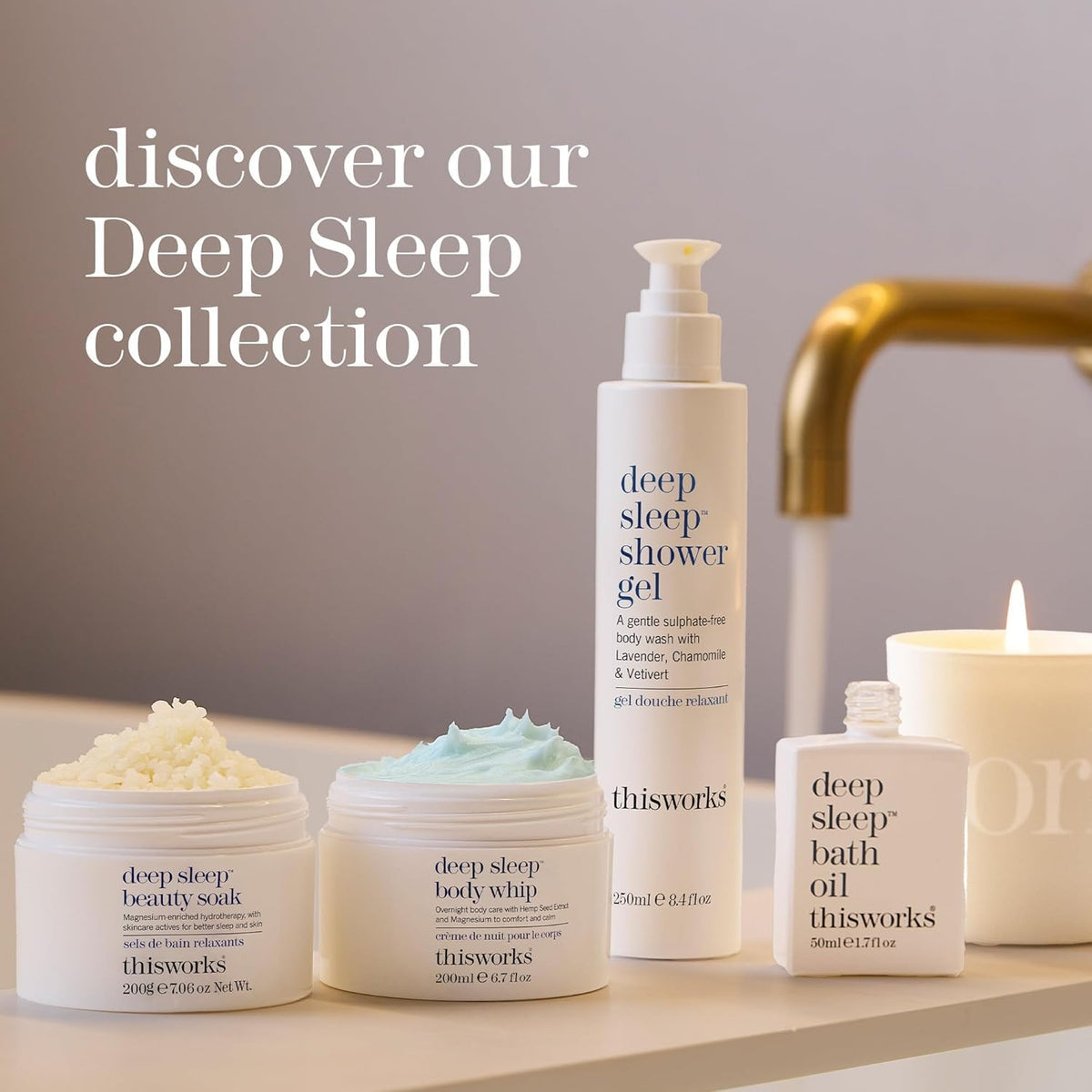 This Works Deep Sleep Heavenly Candle, 220 g - Luxury Candle Enriched with Essential Oils of Lavender, Camomile and Vetivert - Hand Poured Scented Candle with a 40hr Burn Time for a Calming Experience