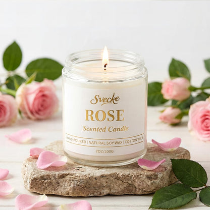 SVECKE Rose Scented Candle 7oz Soy Wax Jar Candle Long Burning Aromatherapy Candle for Home Bedroom Gift for Women Men Housewarming New Home Gift