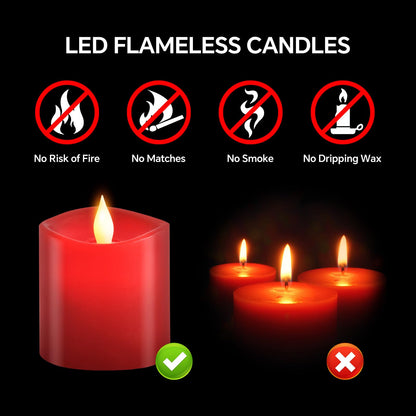 milysoek 3x3 Flickering Flameless Candles Set of 1, Real Wax Pillar LED Candles Flickering, 3 inch Flameless Candles with Remote,Battery Powered Candles, for Party/Wedding,Red