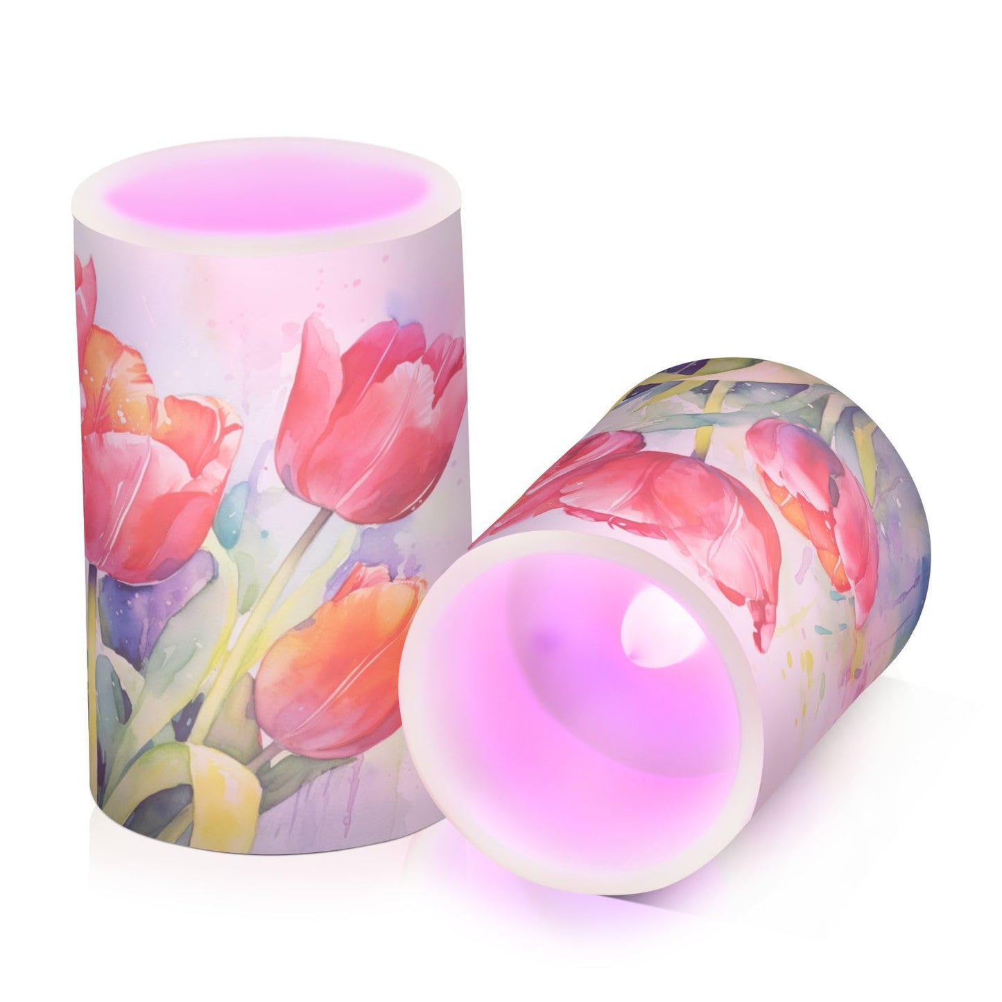 ALAZA Red Tulip Spring Flameless Candles, LED Pillar Candles with Remote Timer, Battery Operated Candles Set of 2