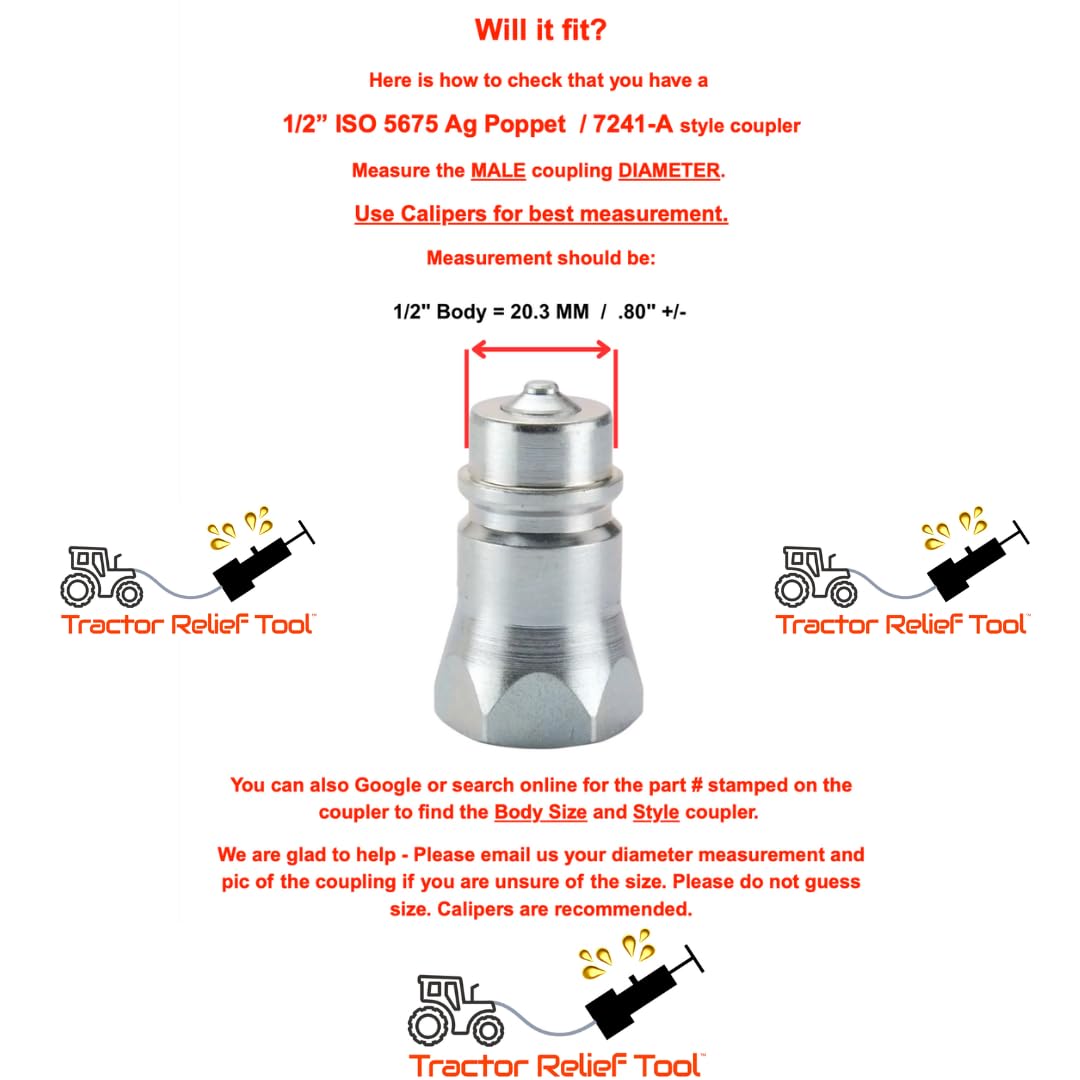 The Original Hydraulic Quick Coupling Pressure Decompression Relief Release Tool 1/2" Ag/Pioneer/Poppet Size fits models of Kubota, John Deere, Other Compact Tractors