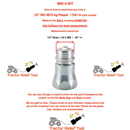 The Original Hydraulic Quick Coupling Pressure Decompression Relief Release Tool 1/2" Ag/Pioneer/Poppet Size fits models of Kubota, John Deere, Other Compact Tractors