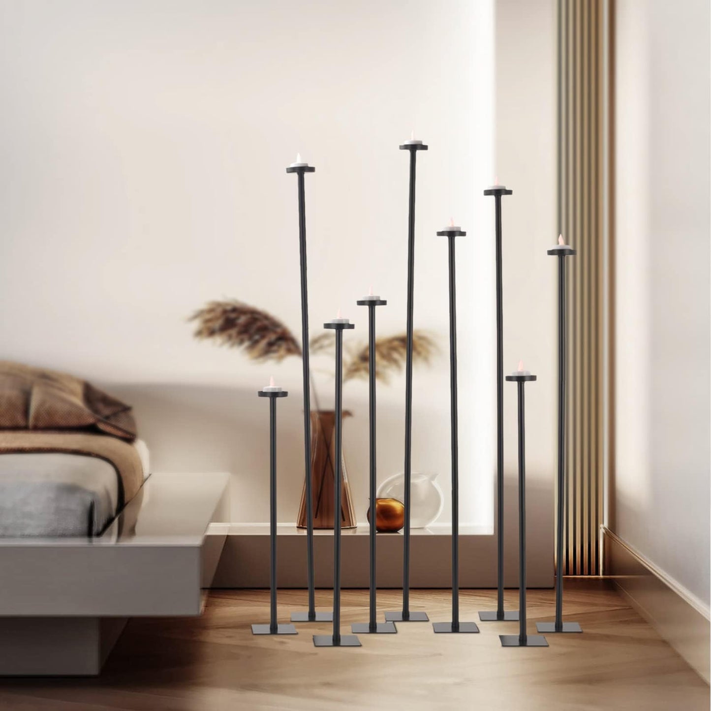 Tall Floor Candle Holders for 9 Arm Candlesticks, Metal Iron Black Candelabra for Wedding Centerpiece Candle Stick Holders for Pillar Tealight Candles on Party Reception Christmas Home Decoration