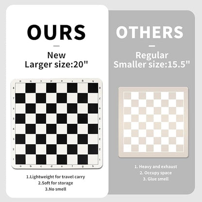 Tournament Chess Board 20 Inch Silicone Mat Black and White Squares with Mark