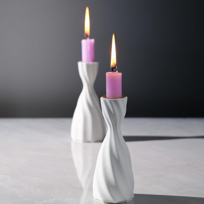 ICNBUYS Twizzle Twist Candle Holder, Decorative Candle Holder for Table Display, Romantic Decoration, Unique Home DÉCOR Aesthetic, Housewarming Gift, Sculpture Candle Stand Set of 2 Cement