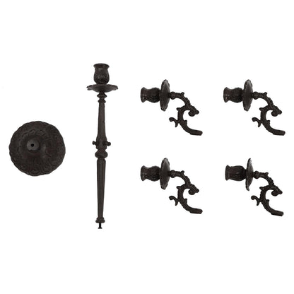 5-Arm Candle Holder, Vintage Candle Holder Set with Scroll Arms, Aged Iron Candelabra with 5-Inch Base, Romantic Table Centerpiece for Wedding, Birthdays, Anniversaries, Christmas, Valentine's Day