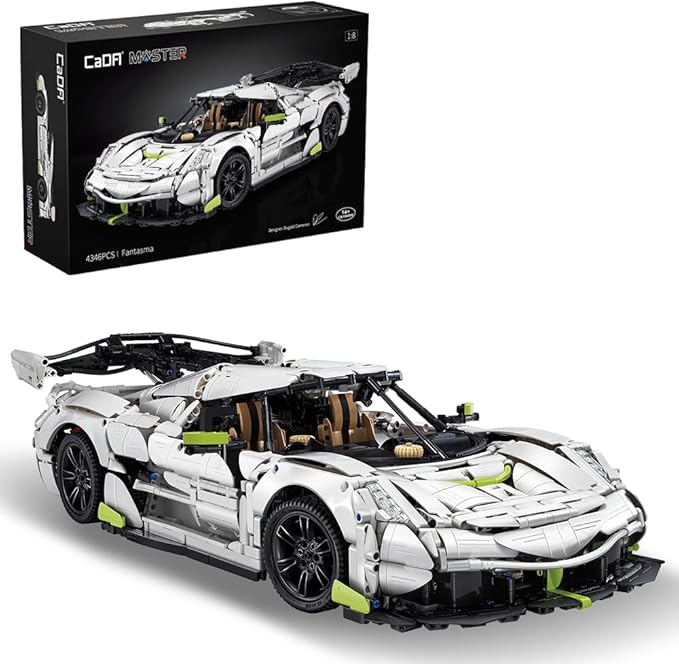 CaDA Master Fantasma Sports Car Building Set C61048W 1:8 Super Cars Brick Kit with 9-Speed Gearbox and Rear Wheel Steering V8 Racing Car Model for Adults Collectors (4346PCS)