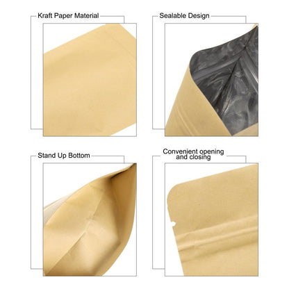 uxcell 50pcs Kraft Stand Up Pouches Sealable Paper Bags Foil Resealable Seal Pouches Packaging Zipper Bags for Food Storage Sample Package, Yellow, 7x11.8 Inch