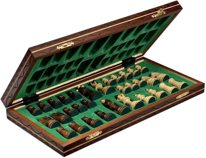 Handmade European Wooden Chess Set with Flowers 16 Inch Board and Hand Carved Chess Pieces