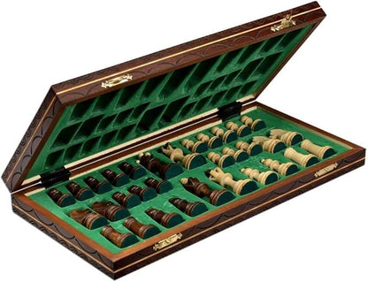Handmade European Wooden Chess Set with Flowers 16 Inch Board and Hand Carved Chess Pieces