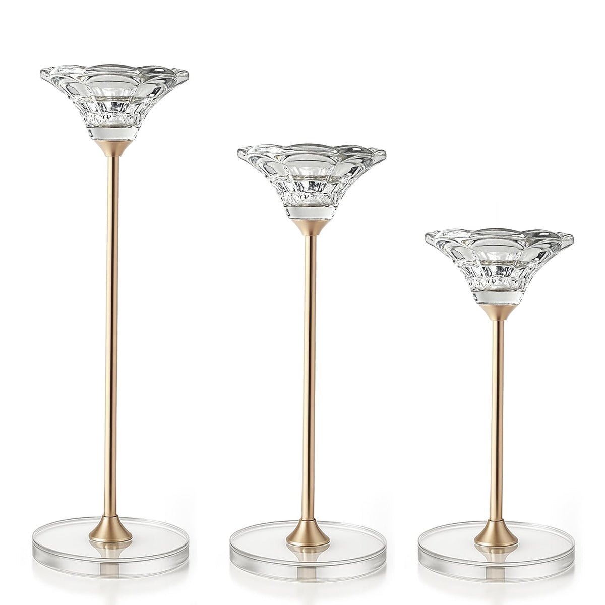 Maleoruigy Candlestick Holders, Crystal 2 in 1 Taper and Pillar Candle Holders, Set of 3 Clear Glass Candle Holder, Decorative Candle Holder Candelabra for Home Decor, Wedding, Party, Anniversary
