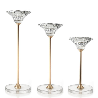 Maleoruigy Candlestick Holders, Crystal 2 in 1 Taper and Pillar Candle Holders, Set of 3 Clear Glass Candle Holder, Decorative Candle Holder Candelabra for Home Decor, Wedding, Party, Anniversary