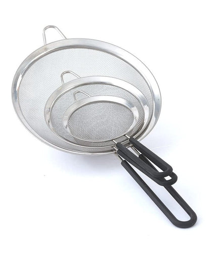 Graduated Stainless Steel Mesh Strainer Set - Black - Set of 3