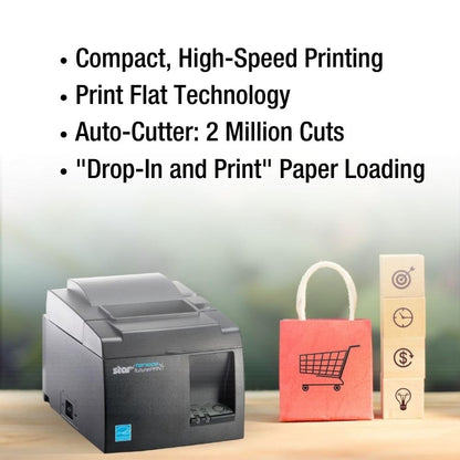 Star Micronics TSP143IIIU USB Thermal Receipt Printer with Device and Mfi USB Ports, Auto-cutter, and Internal Power Supply - Gray