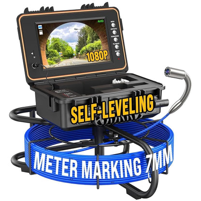 Sewer Camera 100ft, Self Leveling Drain Camera with Meter Counter, 7mm Thick Cable, 9" HD Screen 1080P Plumbing Cameras Snake with Light, 5100mAh Battery Duct Pipe Video Inspection Cam DVR 32GB