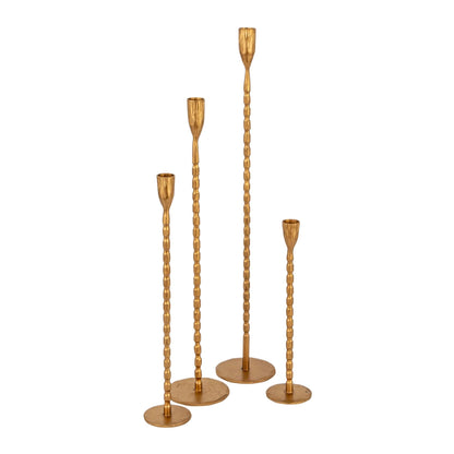 Creative Co-Op 4-Piece Hand-Forged Cast Metal Taper Holders, Gold Finish