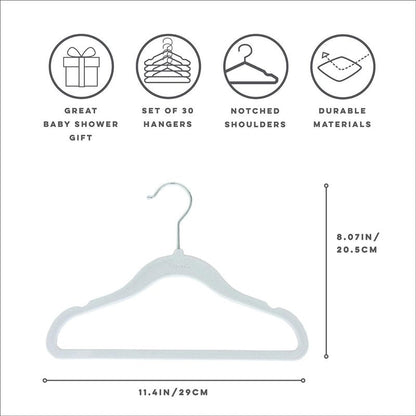 3 Sprouts Velvet Baby Hangers - Non-Slip Hangers for Infant and Toddler Clothes - Slim Space-Saving Design with Nordic Colors for Nursery - 30 Pack - Blue