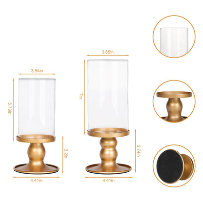 NITIME 4Pcs Hurricane Candle Holder for Pillar Candles, Gold Candle Holders with Clear Glass Sleeve for Table Centerpieces,Pillar Candle Holders for Home Decor, Wedding, Holiday and Party Decor