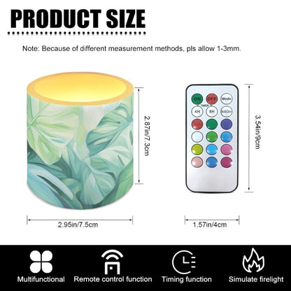 NETILGEN 3 inch Flameless LED Candles with Remote Timer Set of 4 Home Decorative Realistic Flickering Flameless Candles Battery Operated Green Tropical Palm Leaf Print