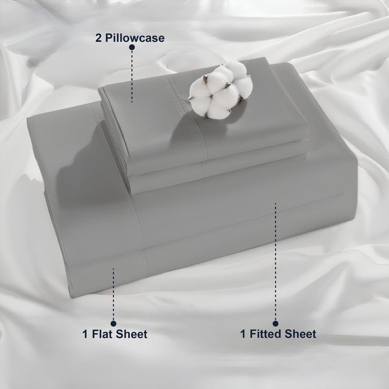 Cottington Lane 4 Piece RV King Size Sheet Set 72 x 80, Luxury Hotel Quality 100% Egyptian Cotton Bed Sheets with 16 Inch Deep Pocket Snug Fit Smooth Sateen Weave, Light Grey Solid