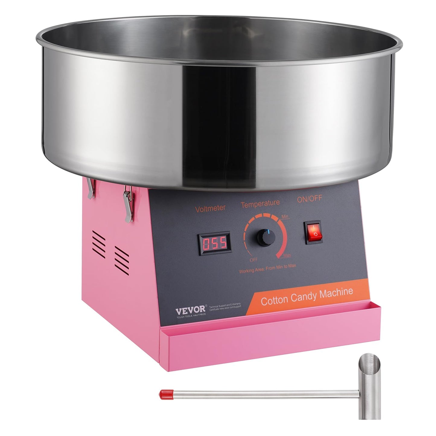 VEVOR Cotton Candy Machine Commercial, 1000W Electric Floss Maker with Stainless Steel Bowl, Sugar Scoop, Storage Drawer, Perfect for Home, Carnival, Kids Birthday, Family Party, Pink