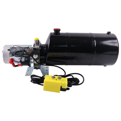 Solarhome 12V DC Single Acting Hydraulic Power Unit 1.6KW 2600PSI 1.1GPM Steel Tank 12 Quart(3 Gal) with Remote Control 8Ft Long Flange with 4 Holes Through SAE 8 Ports