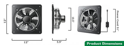 12 Inch Window Exhaust Wall Mounted Ventilation Basement Extractor Industrial Fan 720 CFM High-Speed1460 RPM Industrial Fan for Home Garage Office Commercial Use (12 Inch+Speed Control)
