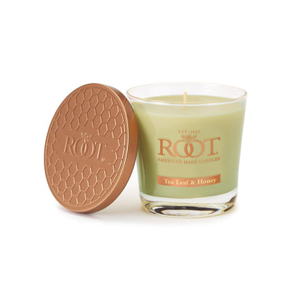 Root Candles Scented Candles Honeycomb Veriglass Premium Handcrafted Beeswax Blend Candle, Small, Tea Leaf & Honey