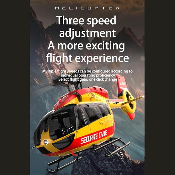 C190 Remote Control Helicopter for Adults 1:30 Scale H145 RC Helicopter 2.4G 6CH Single Propeller Aileron Free Optical Flow Positioning Six-axis Gyroscope Stabilization (Red Yellow(1 Battery))