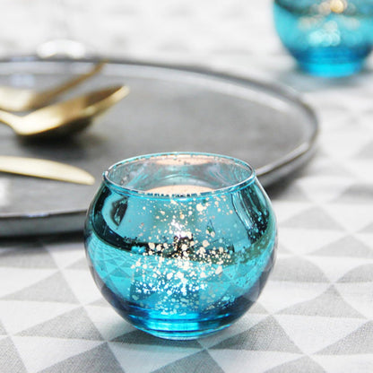 SOLUSTRE 12pcs Glass Candle Holders with Blue Dot Pattern Decorative Hollow Candle Cups for Home Décor Table Centerpiece Modern Minimalist Design