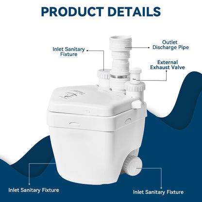 Upgraded 1 HP Utility Sink Pump with PCB Function Upflush to 36FT 2200GPH Under Sink Pump with 3 Water Inlets 1 Outlets Macerating Toilet System for Sink Shower Wash Bin Urinal Kitchen Basement