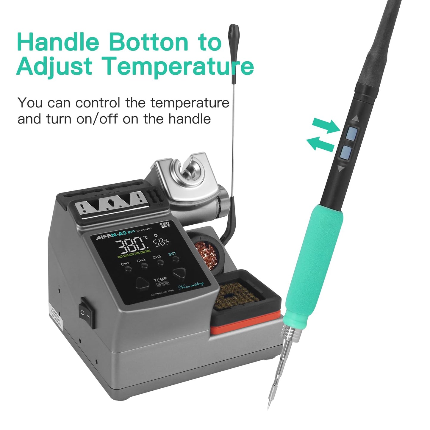 A9PRO Soldering Station 120W Handle Control Temperature 212°F-842°F Solder Station Soldering Iron with C210 Handle and 3 Soldering Tips