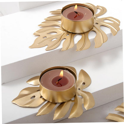 GLSTOY 3pcs Metal Leaf-Shaped Votive Candle Holders Sturdy Iron Tealight Holders for Desktop Ornament Decorative Palm Leaf Design for Home Bar Restaurant for Halloween and Festive Decor
