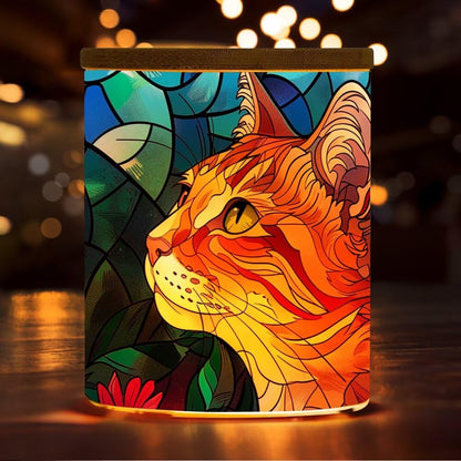 Cat Tealight Candle Holders,Stained Glass Cat Tea Light Candle Holder,Animal Candle Jar Lamp Led Light for Table Centerpieces,Weddings,Baby Showers,Parties,Home Decor