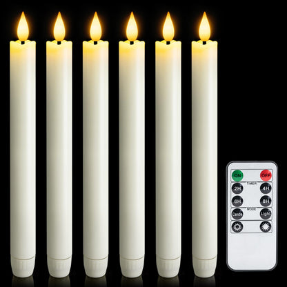 Meigic 6 Pcs Flameless Taper Candles with Remote Timer, Battery Operated Window Candles, 9.6 inches White Plastic LED Candlesticks, for Halloween Christmas Church Wedding Decor