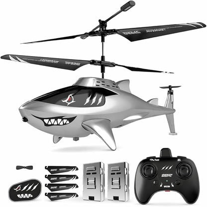 DEERC Remote Control Helicopter for Kids and Adults RC Shark Helicopter with Altitude Hold One Key Takeoff/Landing LED Lights 2 Batteries 24 Min Flight Time Indoor Flying Toy Gift