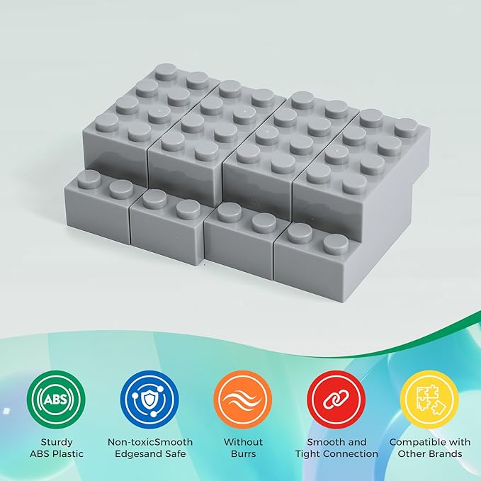 500 Piece Classic Building Bricks and 1 Gray Baseplate 2x4 Bricks Bulk Creative Building Toys Blocks Bulk for Kids Ages 6+ Light Gray(Samll Bricks 1.25x0.62x0.47 in)
