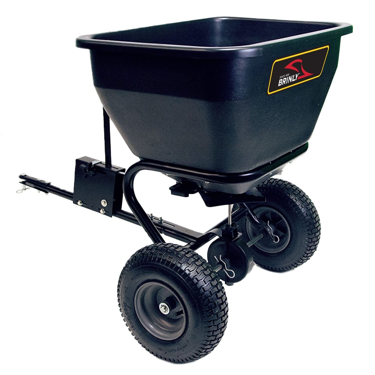 Brinly BS36BH-A Tow Behind Broadcast Spreader with Universal Hitch, 175 lb.+ -Flat Black