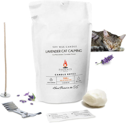 Phoenix Wick Candle Making Kit - New Soy Wax & Wick for Your Luxury 14oz Candle Jar - Adds 100 Hours Burn Time (Lavender Cat Calming)
