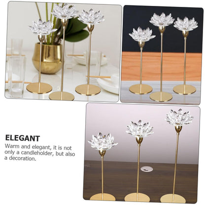STOBAZA Modern Simple Metal Candlestick Holder Crystal Lotus Design, Small Gold Decorative Candle Stand for Wedding and Dining Room Décor