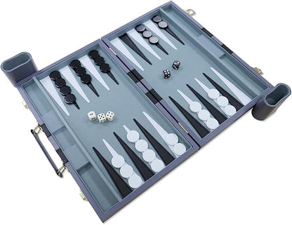 Backgammon Set - Classic Board Game with Premium Leather Case - Portable Travel Strategy Backgammon Game Set for Adults Kids - Suitable as (11inch Gray)