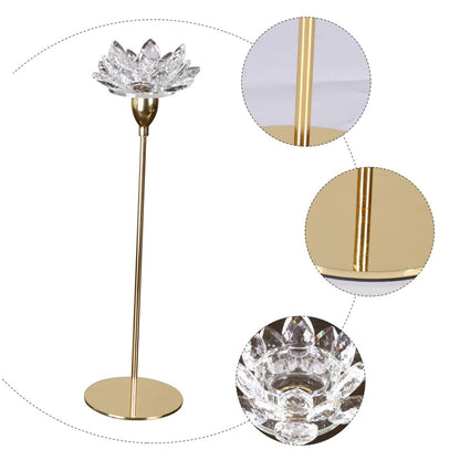 ABOOFAN Modern Metal Crystal Lotus Candle Holder Small Gold Decorative Candlestick for Wedding Tabletop and Dining Room Candlelight Dinner Decoration